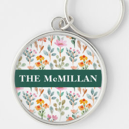 Kleurrijke waterverf bloemmotief roze Sleutelhanger