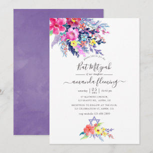 Kleurrijke Waterverf Bloemrijke Lente Bat Mitzvah Kaart