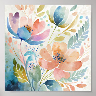 Kleurrijke waterverf bloemschilderkunst poster