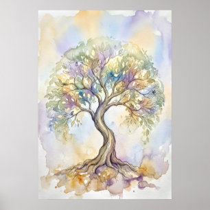 Kleurrijke Waterverf Boom des Levens Fantasie Past Poster