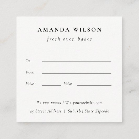 Kleurrijke Waterverf Cake Bakkerij Cadeaubon Vierkante Visitekaartje (Achterkant)