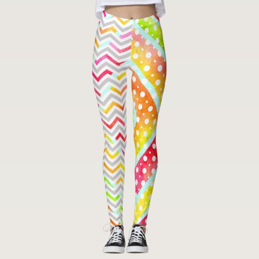 Kleurrijke waterverf chevron, polka dot leggings (Voorkant)