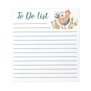 Kleurrijke Waterverf Chicken Folk Art to Do List Notitieblok