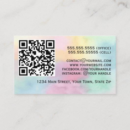 Kleurrijke Waterverf Clouds met  QR-code Visitekaartje (Achterkant)