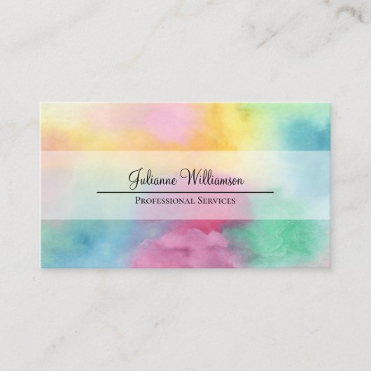 Kleurrijke Waterverf Clouds met  QR-code Visitekaartje (Voorkant)
