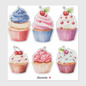 Kleurrijke Waterverf Cupcakes set van 6 Sticker (Vel)