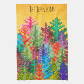 Kleurrijke Waterverf dennenbomen keukenhanddoek (Verticaal)