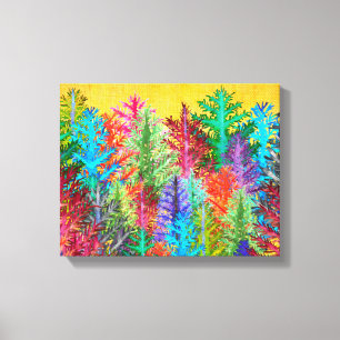 Kleurrijke Waterverf dennenbomen verpakt canvas Afdruk