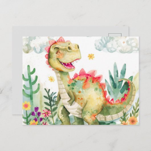 kleurrijke Waterverf Dinosaurus Briefkaarten (Voorkant / Achterkant)