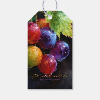 Kleurrijke Waterverf Druiven en Dauwdruppels Cadeaulabel