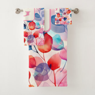 Kleurrijke Waterverf Eucalyptus Bladeren monogram Bad Handdoek