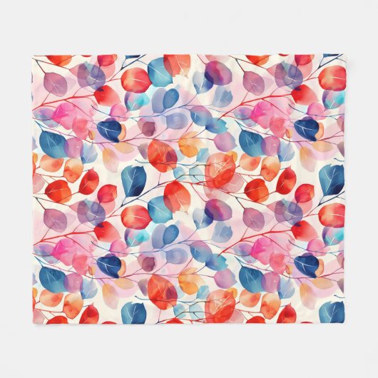 Kleurrijke Waterverf Eucalyptus Leaves Fleece Deken (Voorkant (Horizontaal))