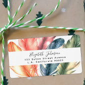 Kleurrijke Waterverf Feathers Black Script Naam Etiket