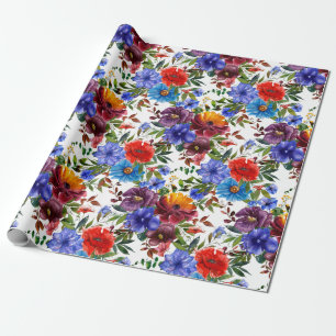 Kleurrijke Waterverf Floral Cadeaupapier
