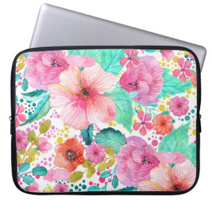 Kleurrijke Waterverf Floral Collage Laptop Sleeve
