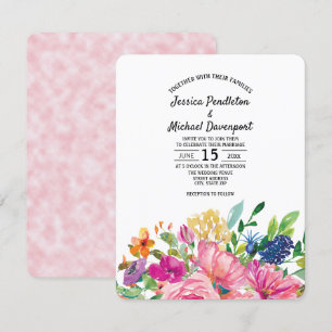 Kleurrijke Waterverf Floral Square Wedding Invite Kaart