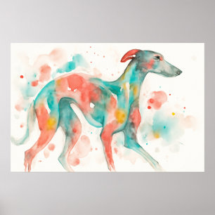 Kleurrijke Waterverf Greyhound Fijne Kunst Poster