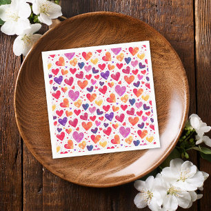 Kleurrijke Waterverf Hearts Moederdag Servet