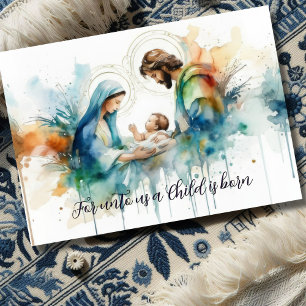 Kleurrijke Waterverf Heilige Familie Feestdagen Kaart