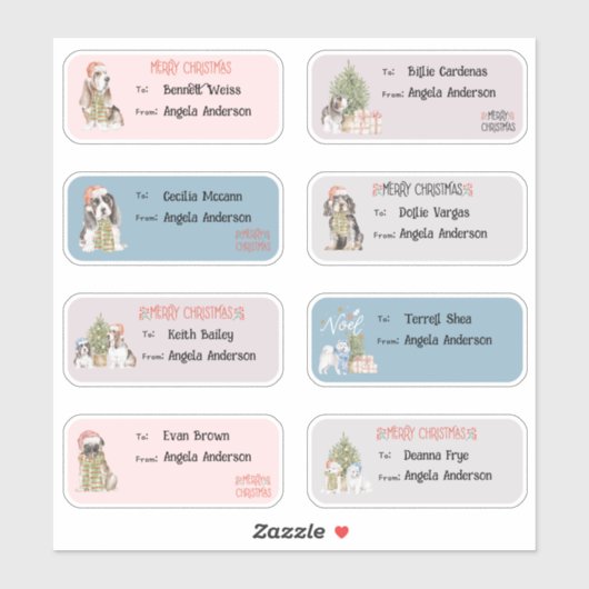 Kleurrijke Waterverf Honden kerstcadeaulabel Label (Vel)