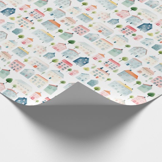 Kleurrijke Waterverf huizen Cadeaupapier (Hoek)