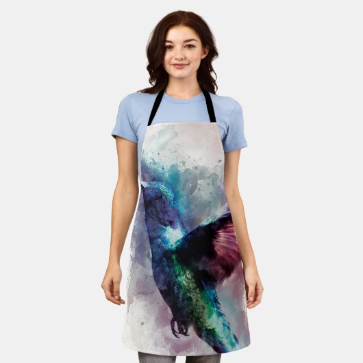 Kleurrijke Waterverf Hummingbird Schort (Gedragen)