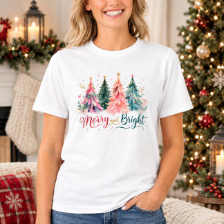 Kleurrijke Waterverf Kerstbomen Vrolijk & Licht T-shirt