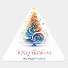 Kleurrijke Waterverf Kerstboom  Driehoek Sticker