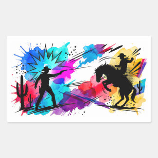 Kleurrijke Waterverf Kunst van Cowboy's uit het Wi Rechthoekige Sticker