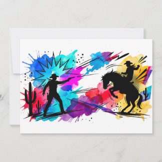 Kleurrijke Waterverf Kunst van Cowboys uit het Wil Kaart