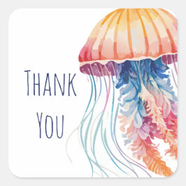Kleurrijke Waterverf kwal Dank u Vierkante Sticker