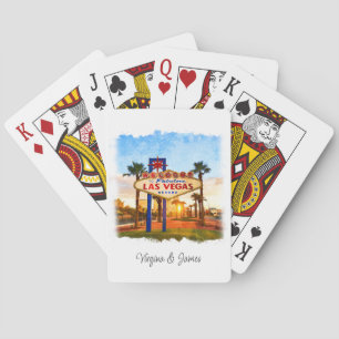 Kleurrijke Waterverf Las Vegas Sign Wedding Pokerkaarten