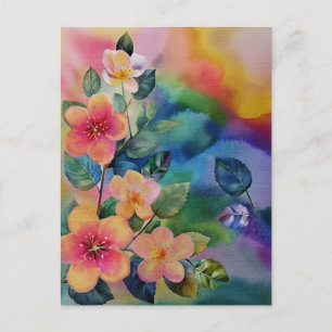 Kleurrijke waterverf lente tak met bloemen briefkaart