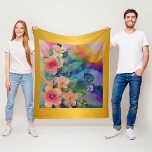 Kleurrijke waterverf lente tak met bloemen fleece deken