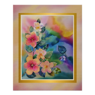 Kleurrijke waterverf lente tak met bloemen perfect poster