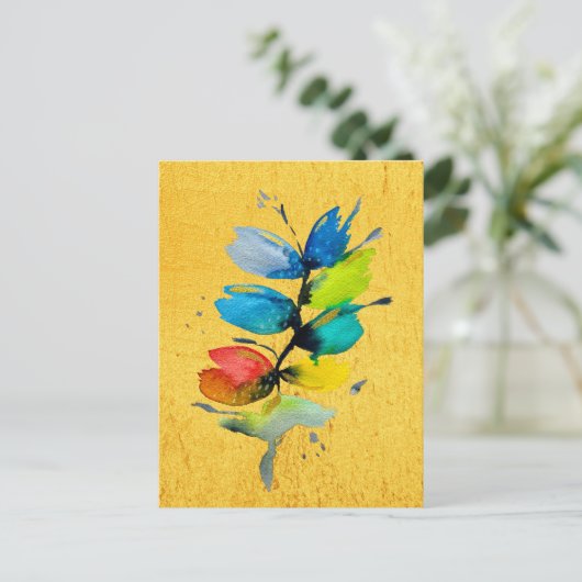 Kleurrijke waterverf los abstracte florale oplossi briefkaart (Staand voorkant)
