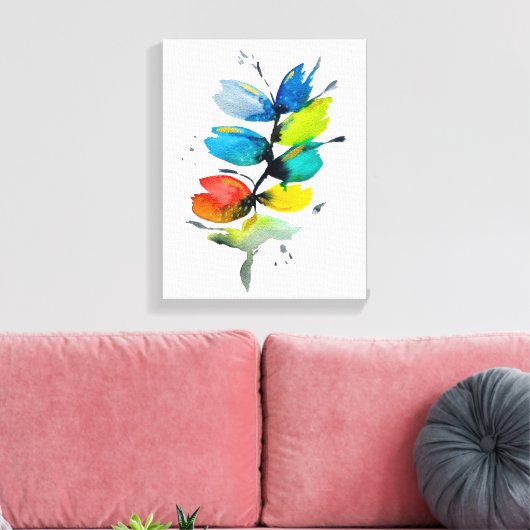 Kleurrijke waterverf los abstracte florale oplossi canvas afdruk (Insitu (Woonkamer))