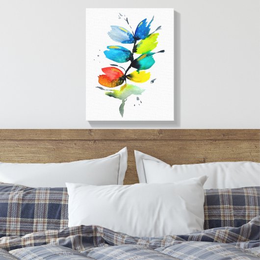 Kleurrijke waterverf los abstracte florale oplossi canvas afdruk (Insitu (Slaapkamer))