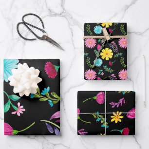Kleurrijke waterverf Mexicaanse feestbloemen Inpakpapier Vel