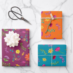 Kleurrijke waterverf Mexicaanse feestbloemen Inpakpapier Vel