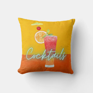 Kleurrijke waterverf & neon tropische cocktails kussen