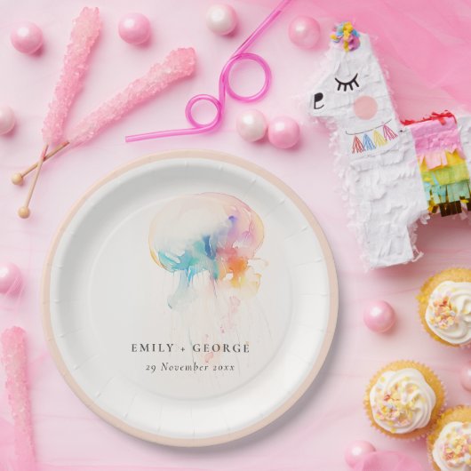 Kleurrijke Waterverf onderwater kwal bruiloft Papieren Bordje (Feest)