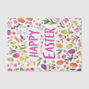 Kleurrijke waterverf paaseieren en bloemen tissuepapier