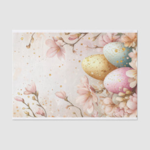 Kleurrijke waterverf paaseieren en bloemen tissuepapier