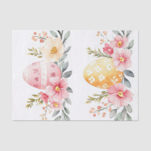 Kleurrijke waterverf paaseieren en bloemen tissuepapier