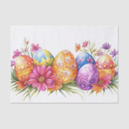 Kleurrijke waterverf paaseieren met bloemen tissuepapier
