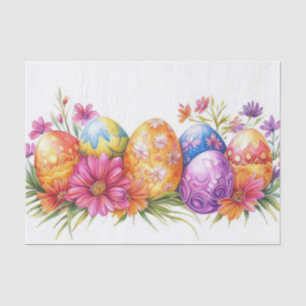 Kleurrijke waterverf paaseieren met bloemen tissuepapier