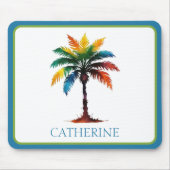 Kleurrijke Waterverf palmboom gepersonaliseerd Muismat (Voorkant)