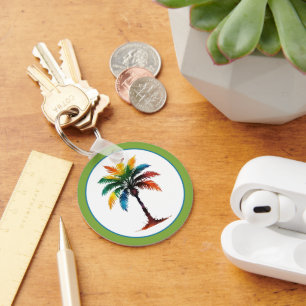 Kleurrijke Waterverf palmboom gepersonaliseerd Sleutelhanger