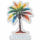 Kleurrijke Waterverf palmboom gepersonaliseerd Sticker (Voorkant)